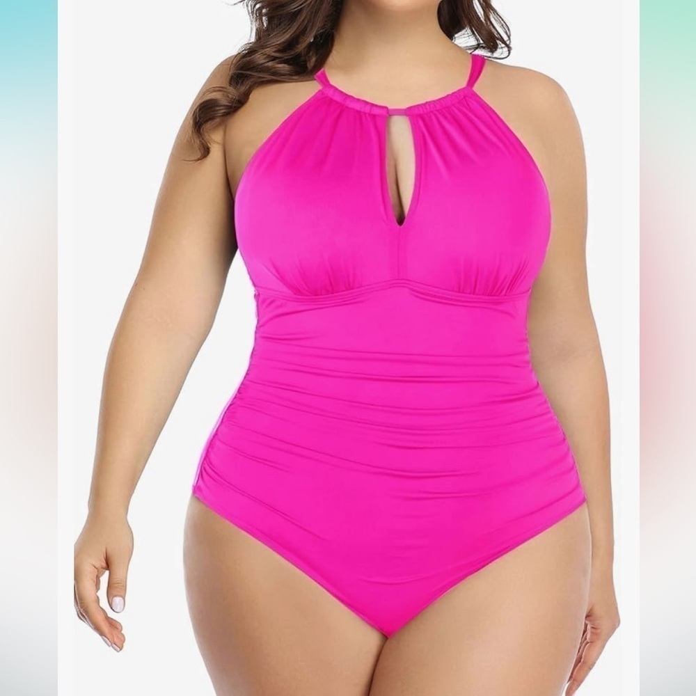 NWT Daci One Piece Swimsuit High Neck Plunge Mesh Cut Out Bathing Suits 22W